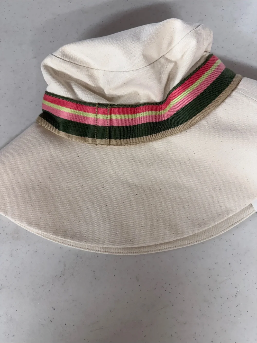 Vineyard Vines women’s cream Cotton Bucket Hat with Green and Pink Accent